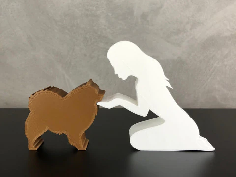 Ragazza e il suo Spitz-Pomerania tedesco - capelli lisci Modello di stampa 3D