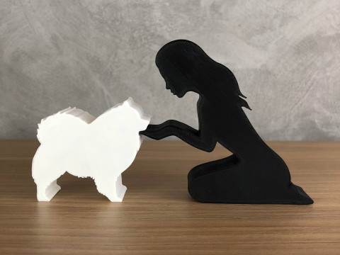 Girl and her German Spitz-Pomeranian - straight hair 3D 프린트 모델