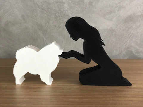 Girl and her German Spitz-Pomeranian - straight hair 3D Print Model