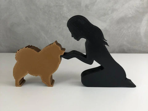 Girl and her German Spitz-Pomeranian - straight hair 3D Print Model