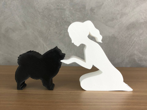 Girl and her German Spitz-Pomeranian - tied hair 3D Druckmodell