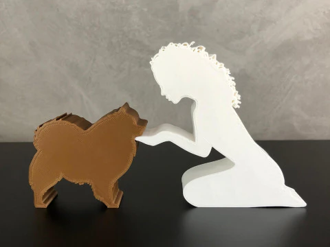Girl and her German Spitz-Pomeranian - wavy hair 3D Print Model