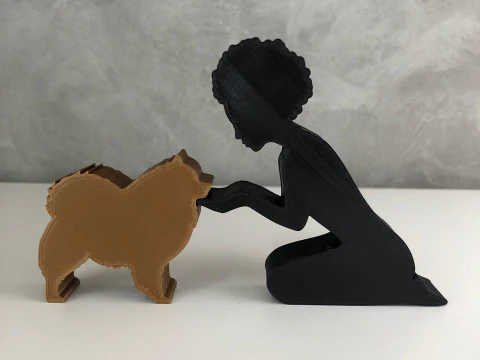 Fille et son Spitz-Pom&eacute;ranien allemand - cheveux afro Modèles 3D en vedette