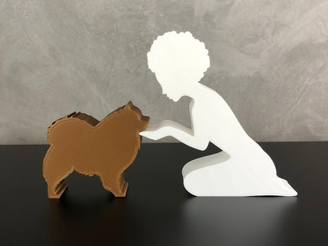 Girl and her German Spitz-Pomeranian - afro hair Modelo de Impressão 3D