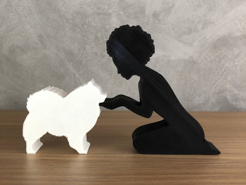 Girl and her German Spitz-Pomeranian - afro hair Modelo de Impressão 3D