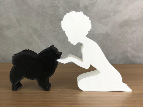 Girl and her German Spitz-Pomeranian - afro hair Modelo de Impressão 3D