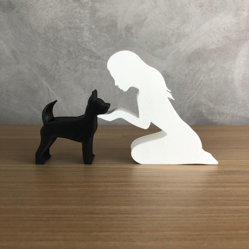 Girl and her Pinscher - straight hair 3D 打印模型 .c4d .max .obj .3ds .fbx .stl .blend 