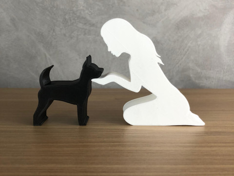 Girl and her Pinscher - straight hair Modello di stampa 3D