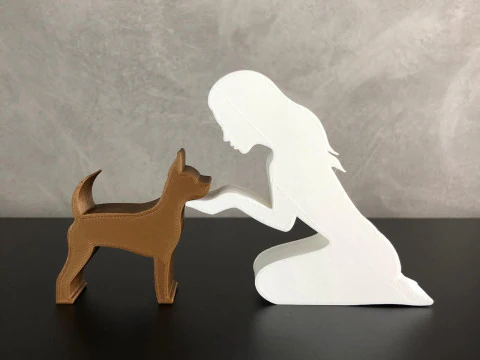 Girl and her Pinscher - straight hair 3D Print Model