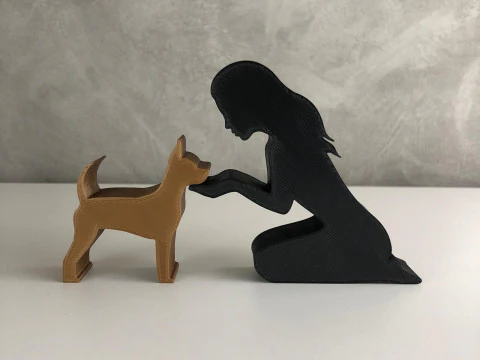 Girl and her Pinscher - straight hair 3D Print Model