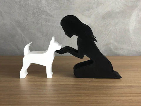 Girl and her Pinscher - straight hair 3D Print Model