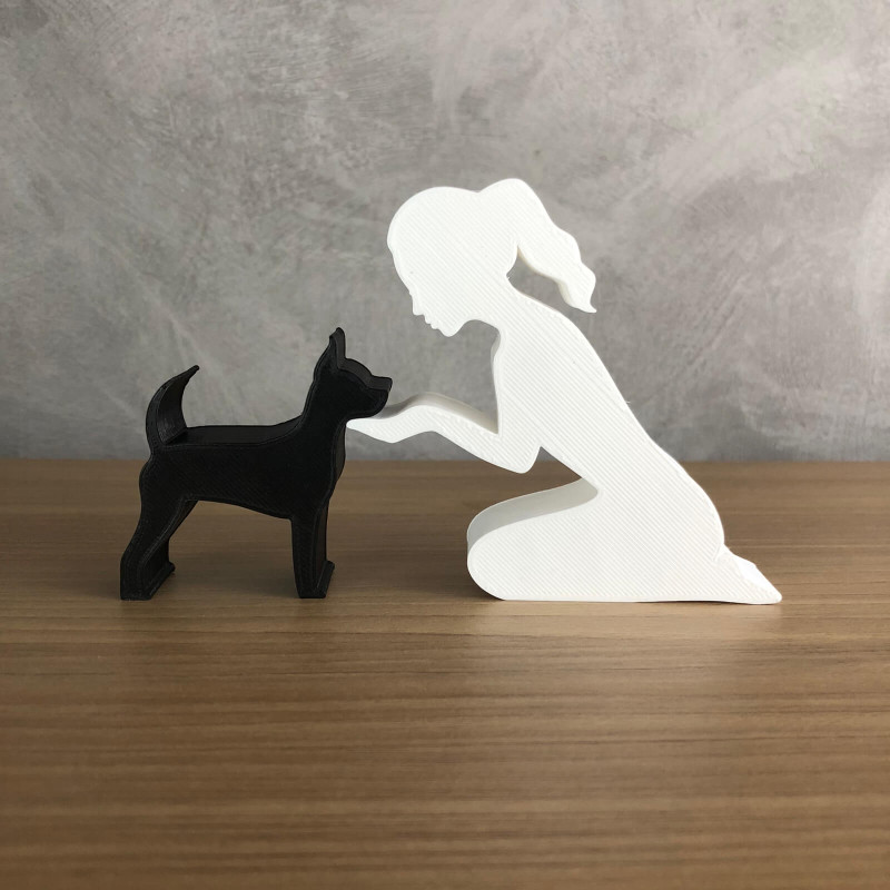Girl and her Pinscher - tied hair 3D-Druckmodell .c4d .max .obj .3ds .fbx .stl .blend 