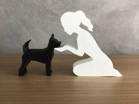 Girl and her Pinscher - tied hair 3Dプリントモデル