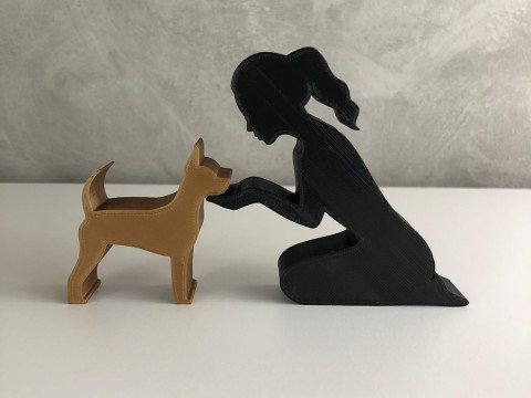 Girl and her Pinscher - tied hair 3D-Druckmodell