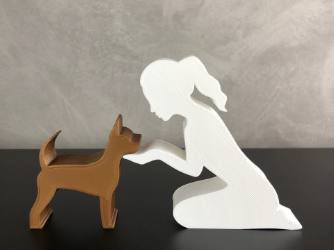 Girl and her Pinscher - tied hair 3D-Druckmodell