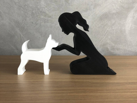 Girl and her Pinscher - tied hair 3D-Druckmodell