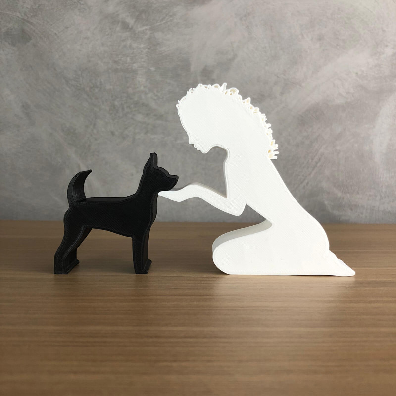 Girl and her Pinscher - wavy hair 3D 打印模型 .c4d .max .obj .3ds .fbx .stl .blend 