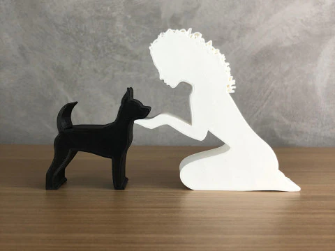 Girl and her Pinscher - wavy hair 3D Print Model