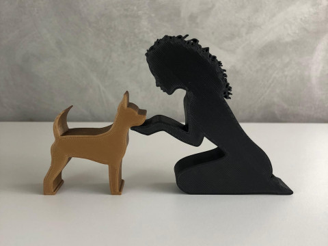 Girl and her Pinscher - wavy hair 3D 打印模型