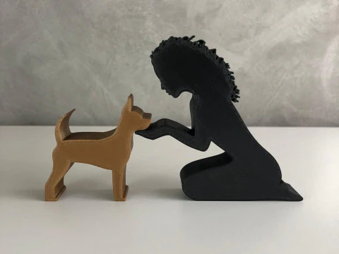 Girl and her Pinscher - wavy hair 3D Print Model