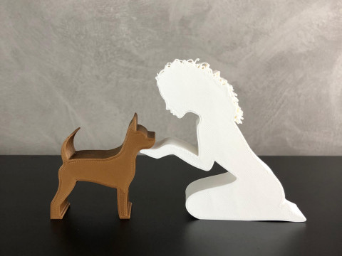 Girl and her Pinscher - wavy hair 3D 打印模型
