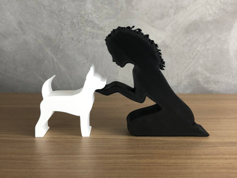 Girl and her Pinscher - wavy hair 3D 打印模型