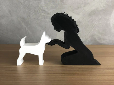 Girl and her Pinscher - wavy hair 3D Print Model