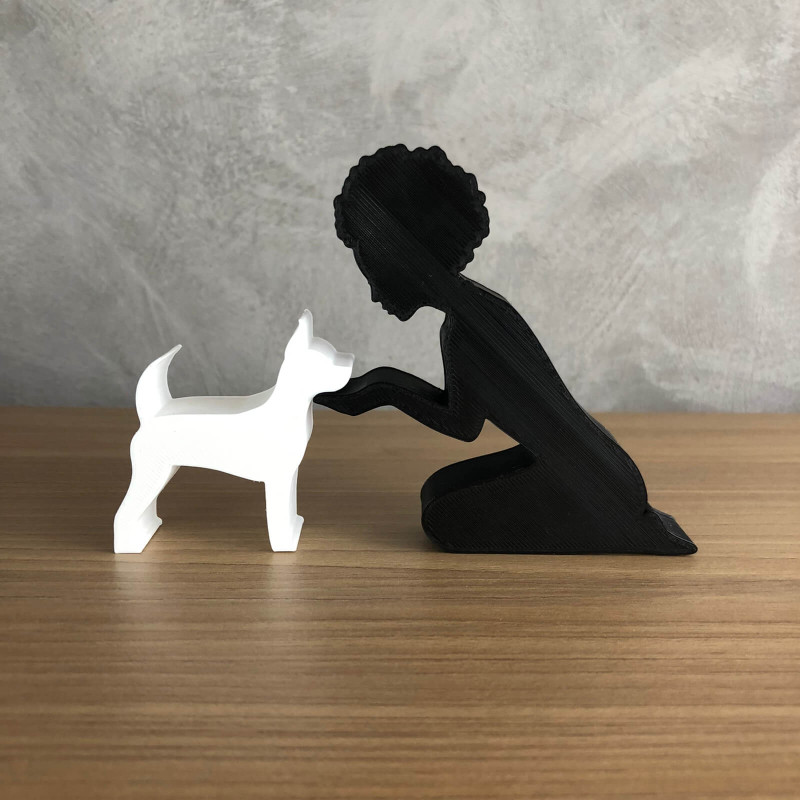 Girl and her Pinscher - afro hair 3D प्रिंट मॉडल .c4d .max .obj .3ds .fbx .stl .blend 
