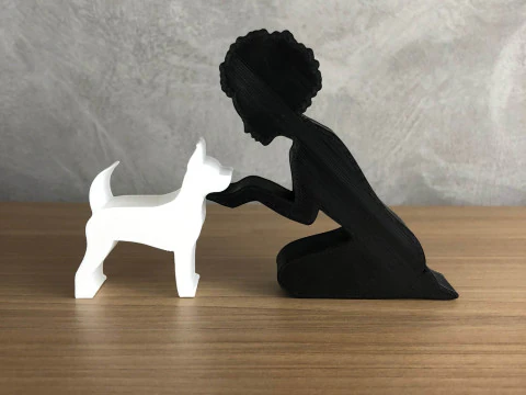 Menina e seu Pinscher - cabelo afro Modelo de Impressão 3D