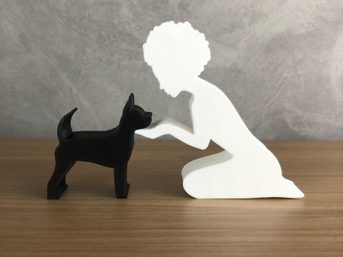 Girl and her Pinscher - afro hair 3D प्रिंट मॉडल