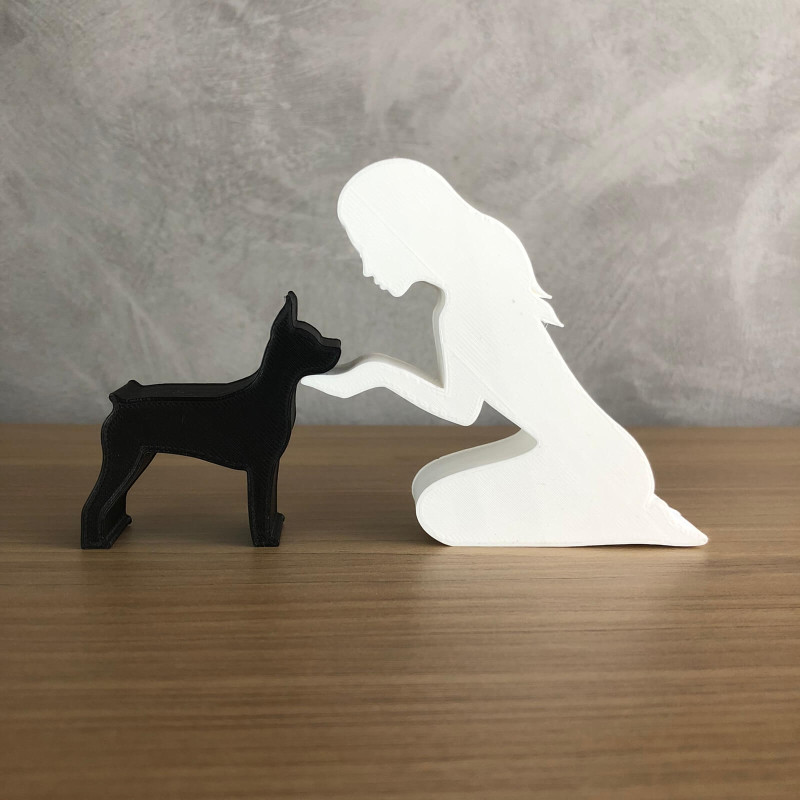 Girl and her Pinscher - straight hair 3D 프린트 모델 .c4d .max .obj .3ds .fbx .stl .blend 