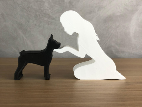 Girl and her Pinscher - straight hair 3D 프린트 모델
