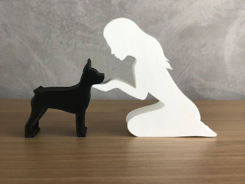 Девушка и ее пинчер - прямые волосы 3D Принт Модель