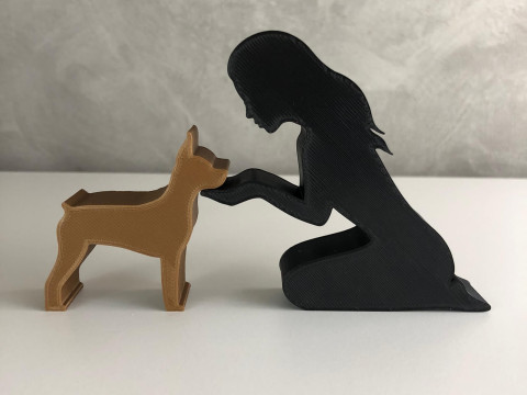 Girl and her Pinscher - straight hair 3D 프린트 모델