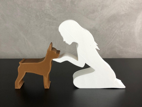 Girl and her Pinscher - straight hair 3D 프린트 모델