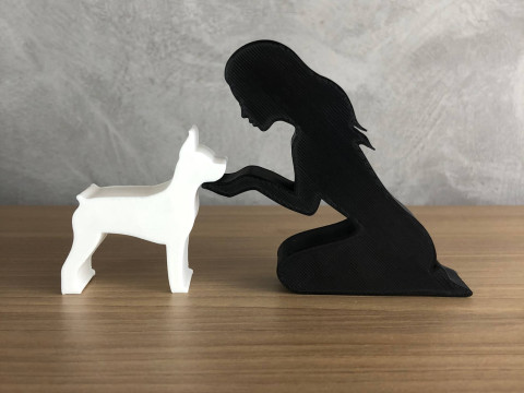 Girl and her Pinscher - straight hair 3D 프린트 모델