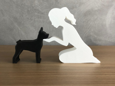 Girl and her Pinscher - tied hair 3D प्रिंट मॉडल
