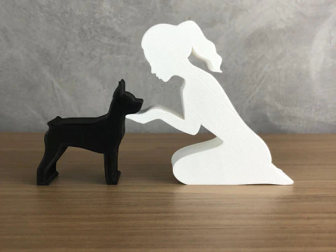 Девушка и ее пинчер - завязанные волосы 3D Принт Модель