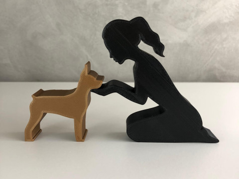 Girl and her Pinscher - tied hair Modelo de Impressão 3D