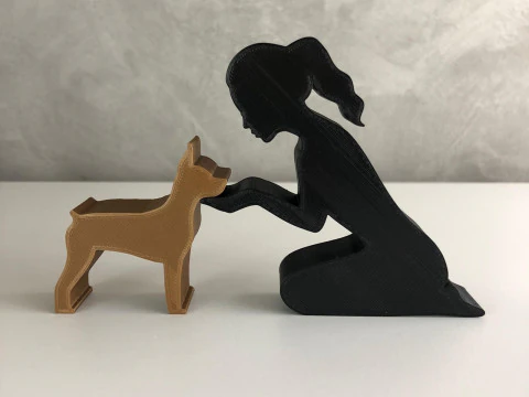 Girl and her Pinscher - tied hair 3D Print Model