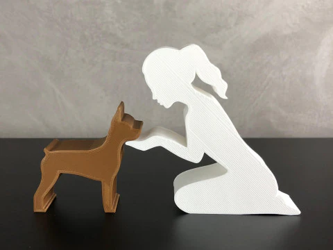 Girl and her Pinscher - tied hair 3D Print Model