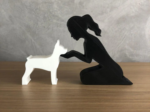 Girl and her Pinscher - tied hair 3D Print Model