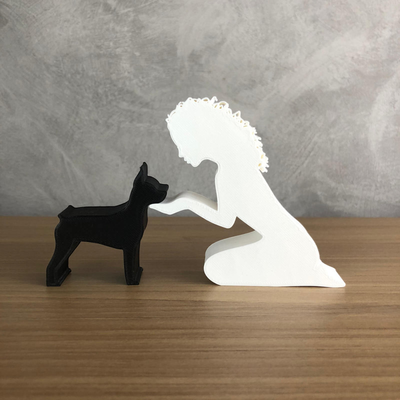 Girl and her Pinscher - wavy hair Modelo de Impressão 3D .c4d .max .obj .3ds .fbx .stl .blend 