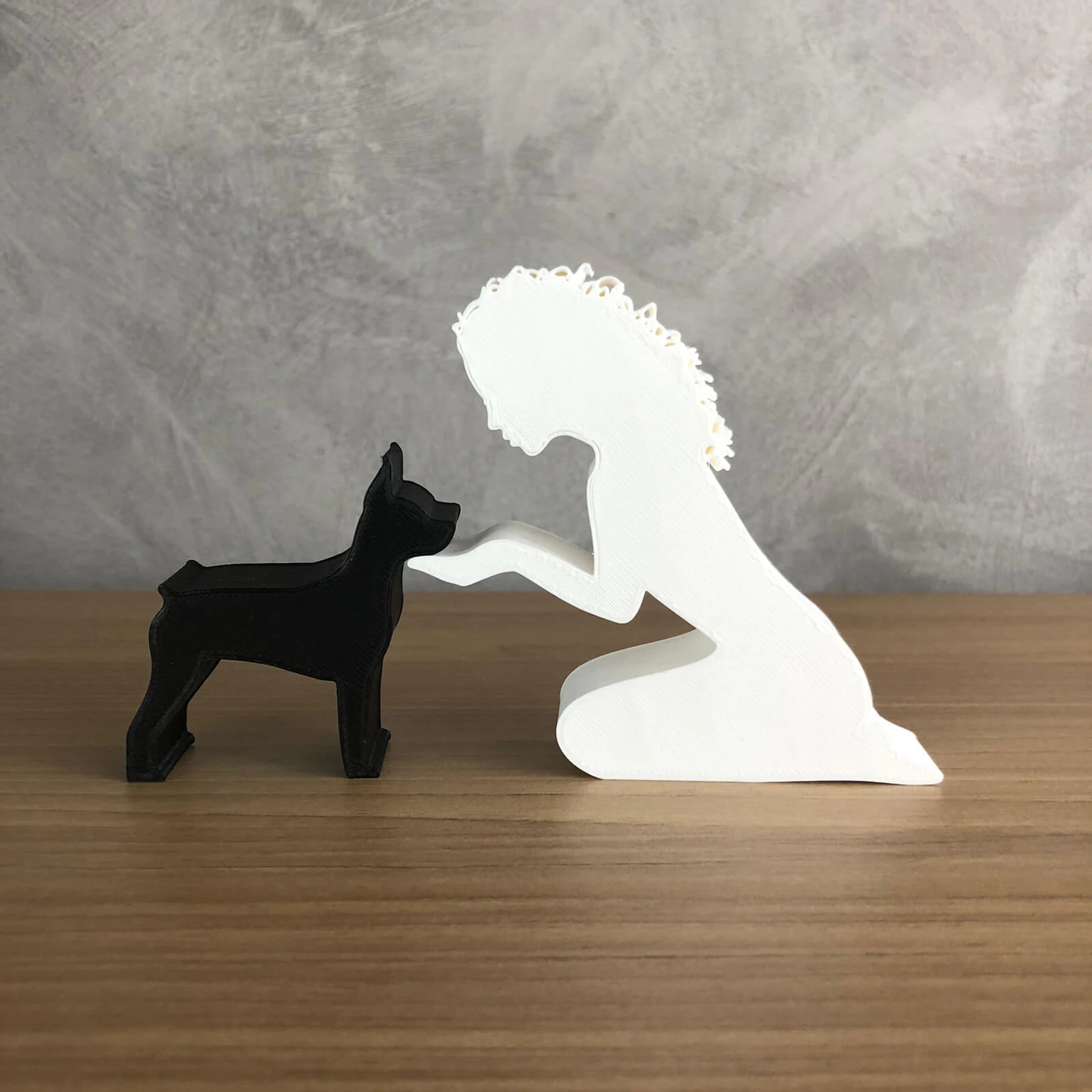 Girl and her Pinscher - wavy hair 3D Print Model .c4d .max .obj .3ds .fbx .stl .blend 