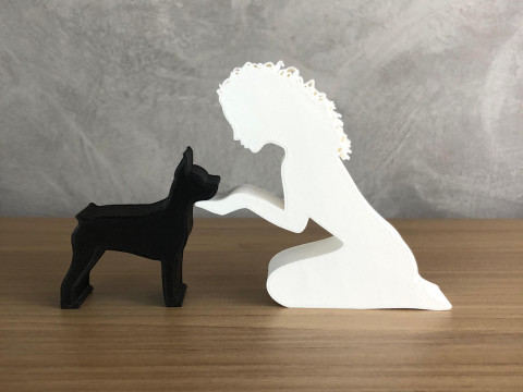 Girl and her Pinscher - wavy hair Modelo de Impressão 3D