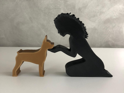 Girl and her Pinscher - wavy hair Modelo de Impressão 3D