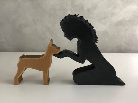 Girl and her Pinscher - wavy hair 3D Print Model