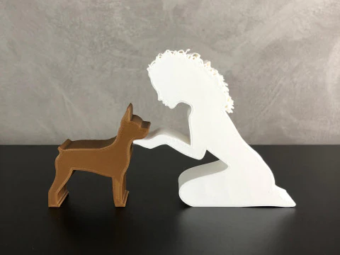 Girl and her Pinscher - wavy hair 3D Print Model