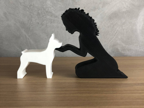 Girl and her Pinscher - wavy hair Modelo de Impressão 3D