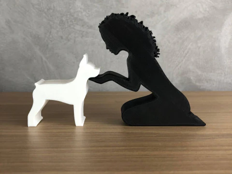 Girl and her Pinscher - wavy hair 3D Print Model
